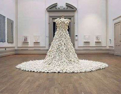 This interesting wedding dress was designed by British artist Susie 